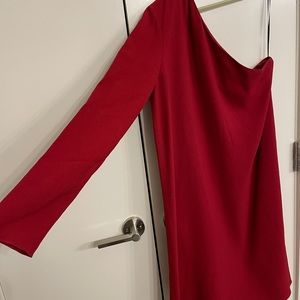 One shoulder, long sleeve red dress, NWT